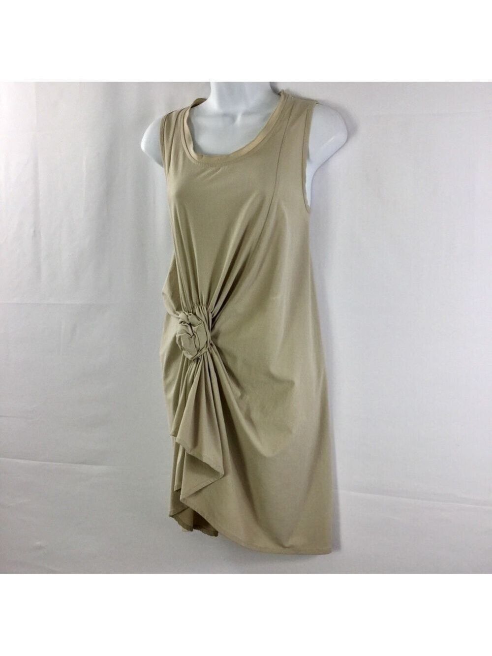 Vintage 90’s Tadaski Italy Tan Sleeveless Front Knot Bodycon Mini Dress Size M